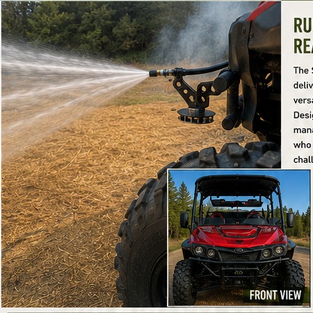 Sidewinder UTV fire suppression system spraying water in the field